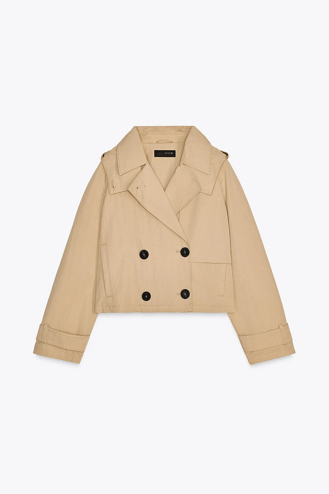 SHORT TRENCH COAT WITH DETACHABLE HOOD