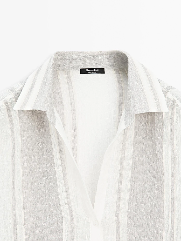 Flowing striped linen blend blouse