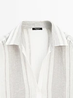 Flowing striped linen blend blouse
