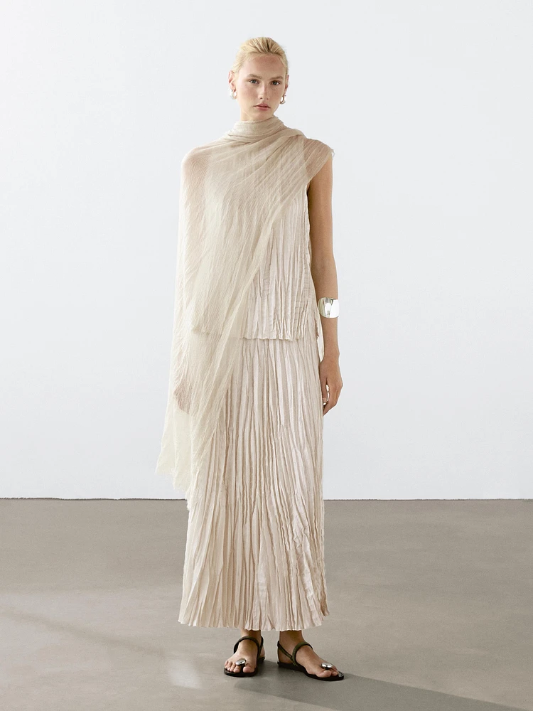 Pleated top with criss-cross back