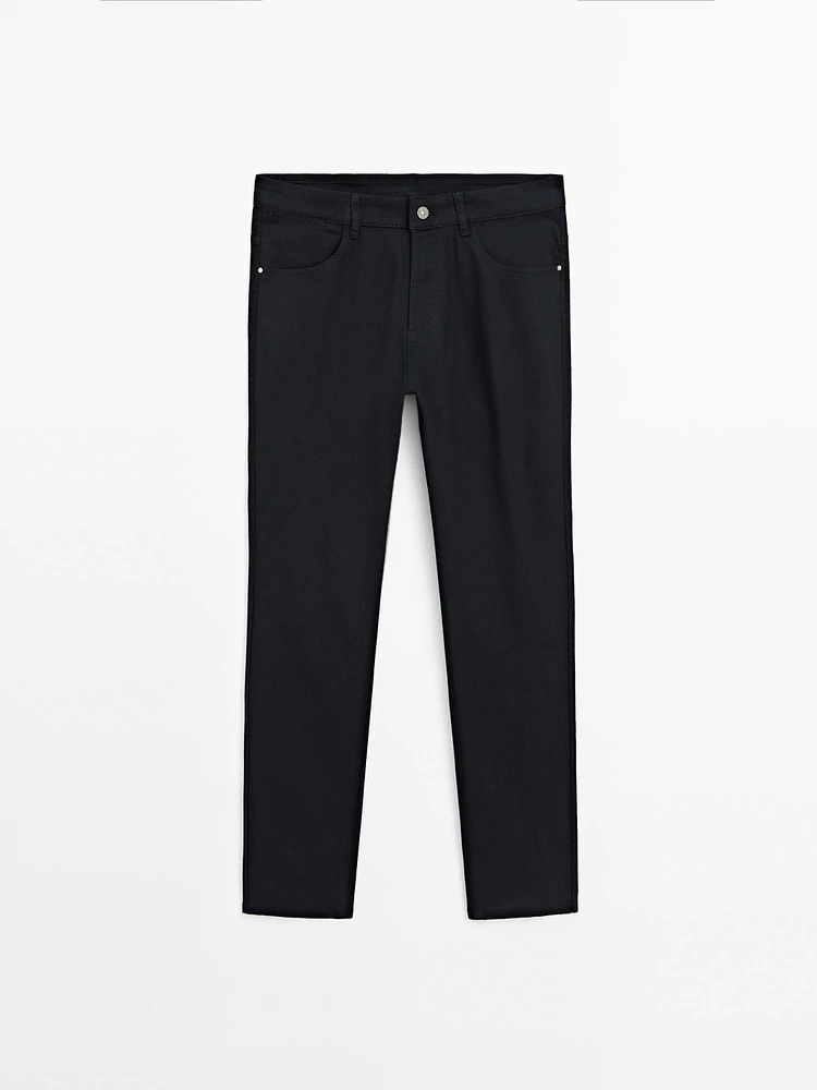 Faux jean slim en coton mélangé