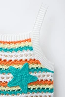 TOP À RAYURES EN MAILLE AVEC MOTIFS MARINS
