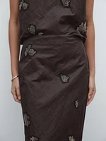 Jupe midi à strass en coton mélangé