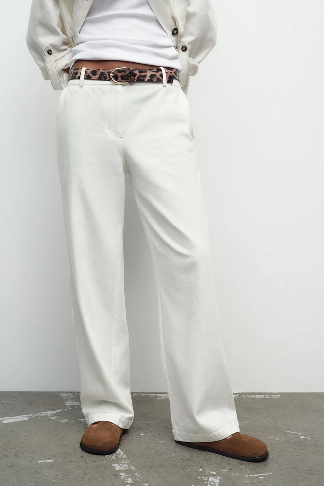 ANIMAL PRINT BELTED PANTS