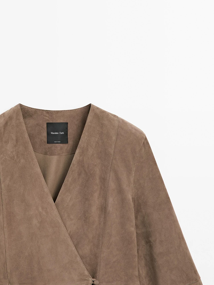 Crossover suede leather kimono