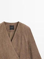 Crossover suede leather kimono