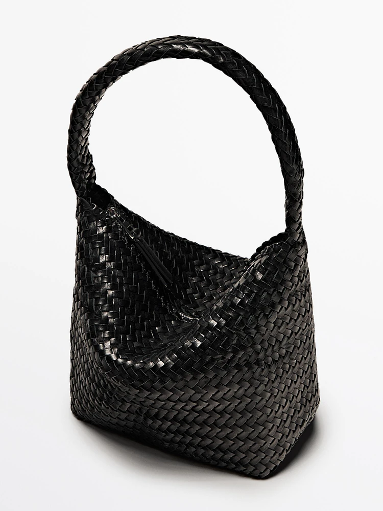 Nappa leather woven bucket bag