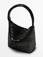 Nappa leather woven bucket bag
