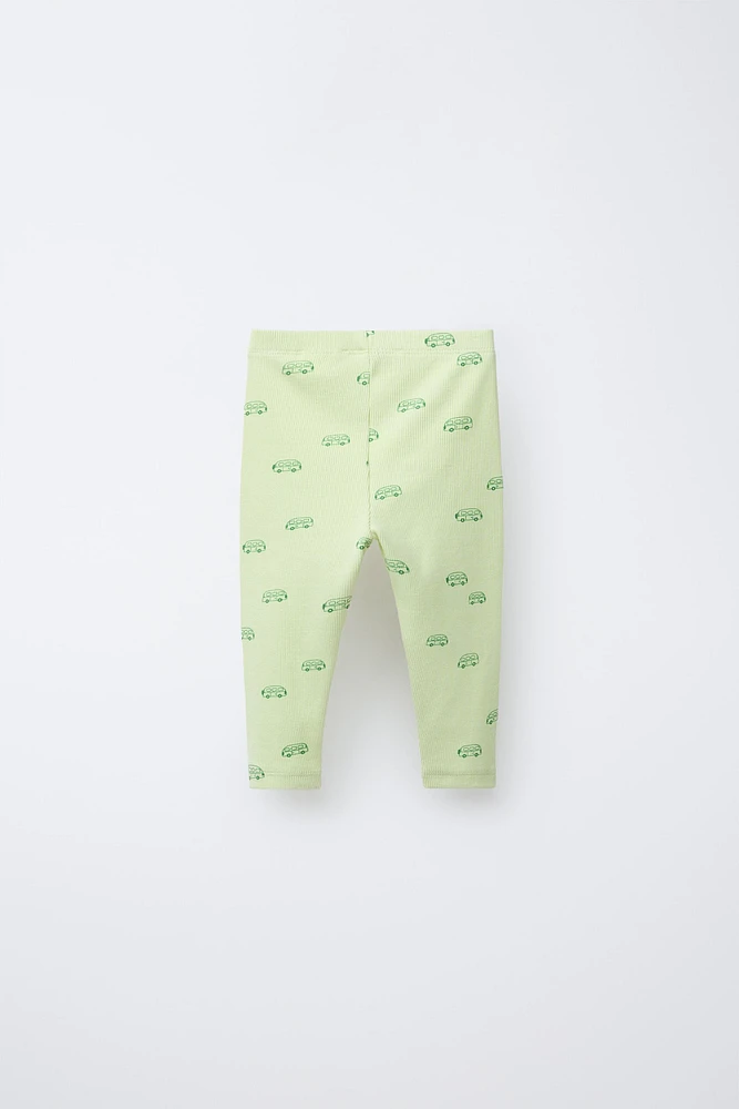 TWO-PACK OF RIBBED LEGGINGS WITH CARAVAN PRINT