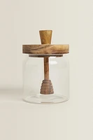 BOROSILICATE GLASS AND WOOD HONEY JAR