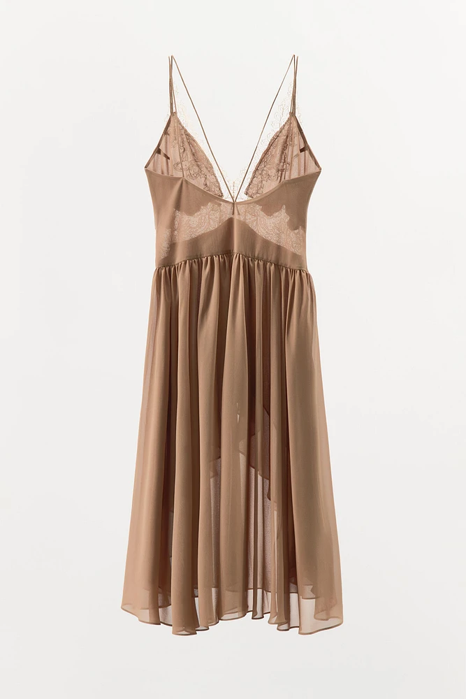 ASYMMETRIC LACE RUFFLE DRESS