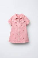 EMBROIDERED HEART SKATER TWILL DRESS