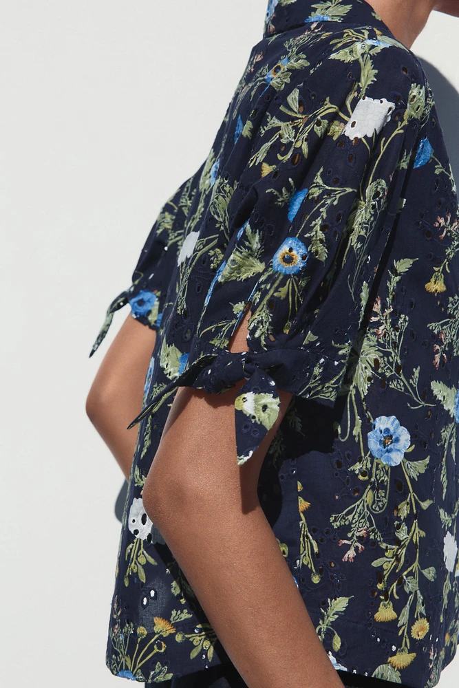 PRINTED SHIRT WITH EYELET EMBROIDERY