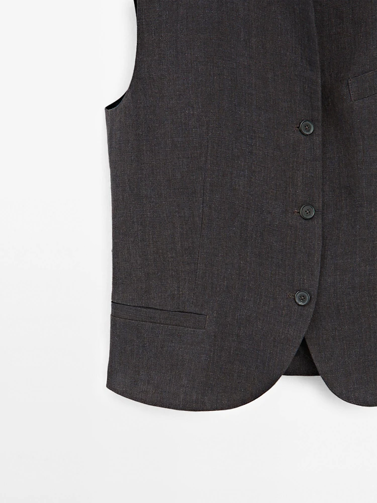 100% linen V-neck waistcoat