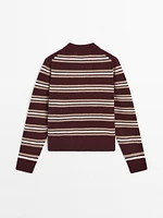 Pull polo à rayures en maille 100 % cachemire
