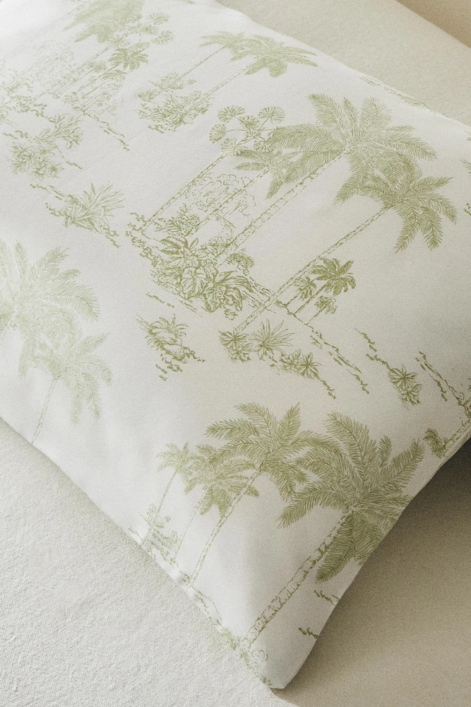 TOILE DE JOUY SATEEN PILLOWCASE WITH PALM TREES