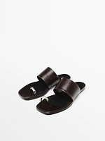 Leather flat slider sandals with ring detail