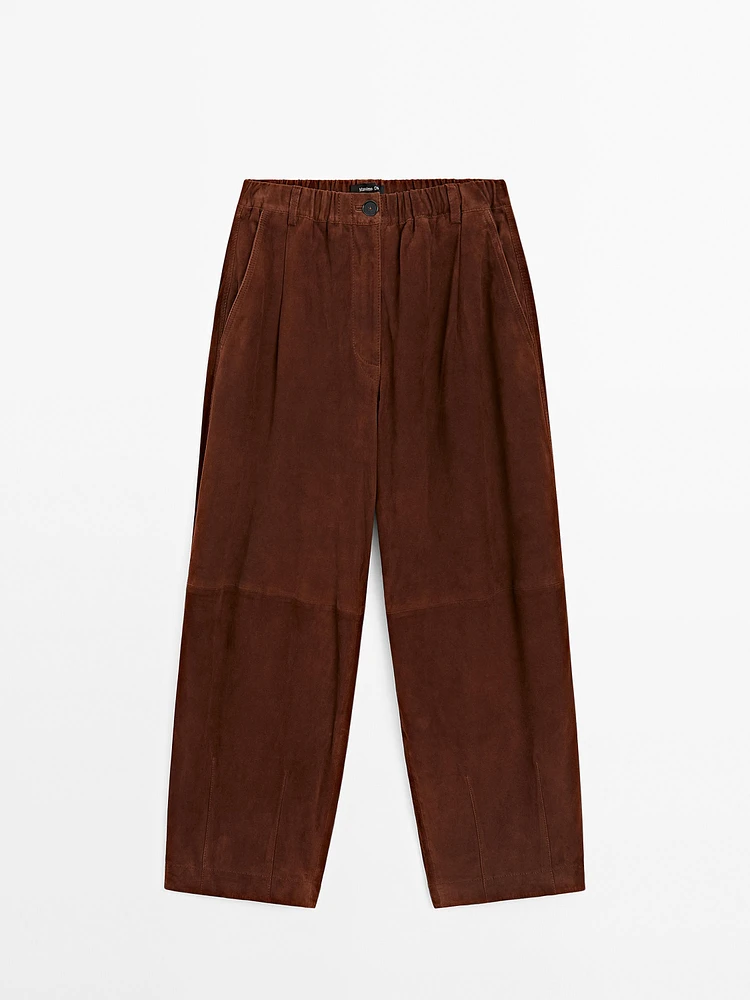 Low-rise cropped suede leather trousers