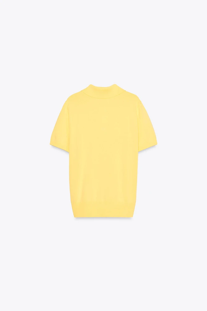 SHORT SLEEVE KNIT POLO TOP