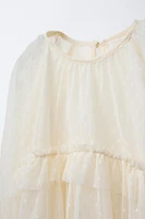 RUFFLED DOTTED MESH DRESS