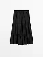 Long flared skirt with gathered detail