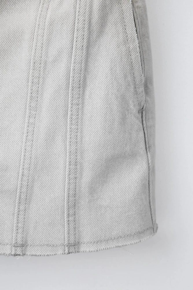 CUTOUT FRAYED DENIM SKIRT