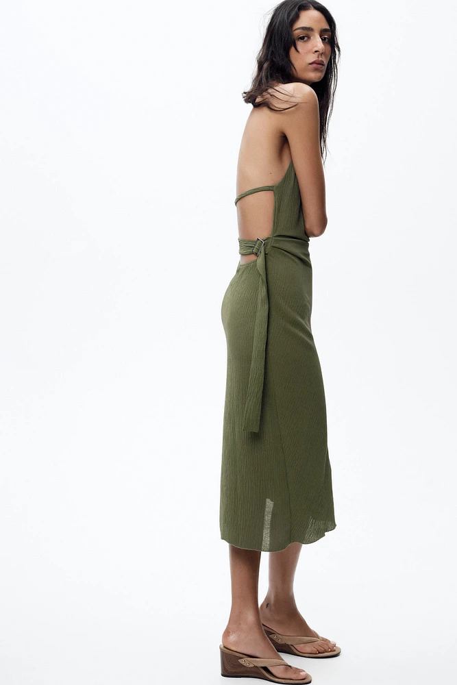 TEXTURED HALTER DRESS