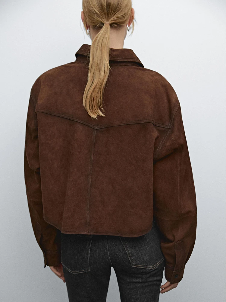Chemisier cropped en cuir effet daim