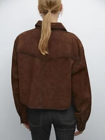 Chemisier cropped en cuir effet daim