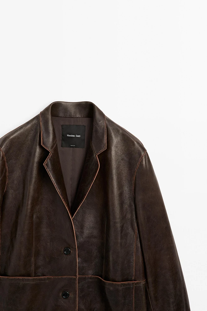 Manteau en cuir nappa effet usé