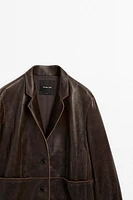 Manteau en cuir nappa effet usé
