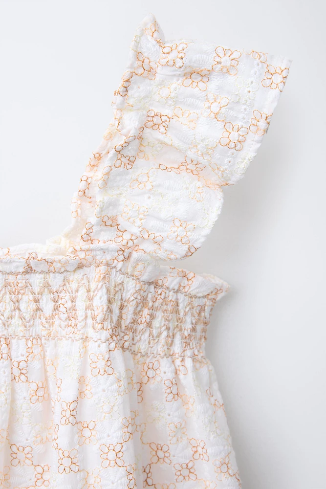EMBROIDERED RUFFLE DRESS