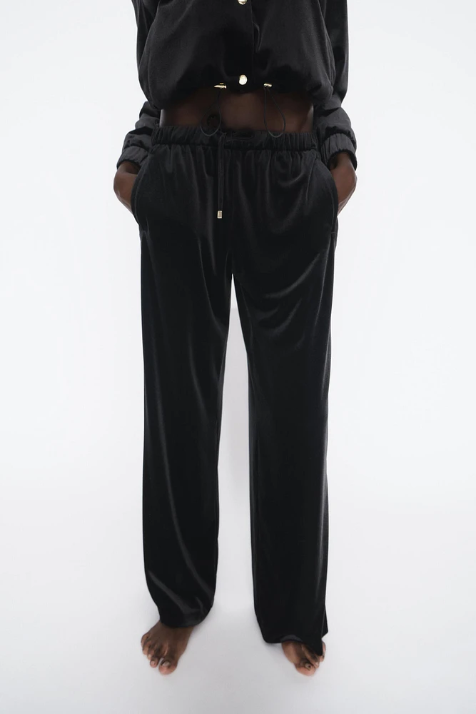 VELVET WIDE LEG PANTS