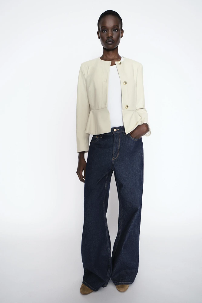 FAUX LEATHER PEPLUM BLAZER