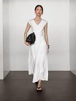 Long contrast V-neck dress