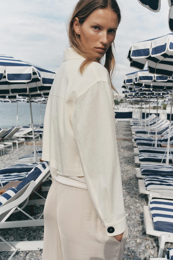 LINEN JACKET WITH CONTRAST SLEEVES