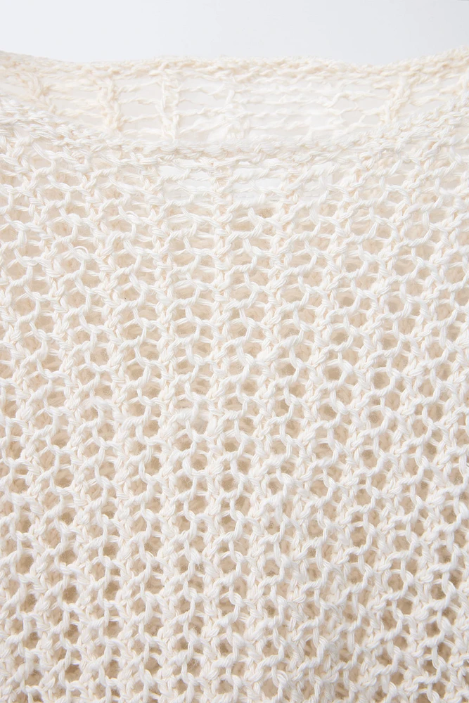 FRINGED MESH KNIT SWEATER