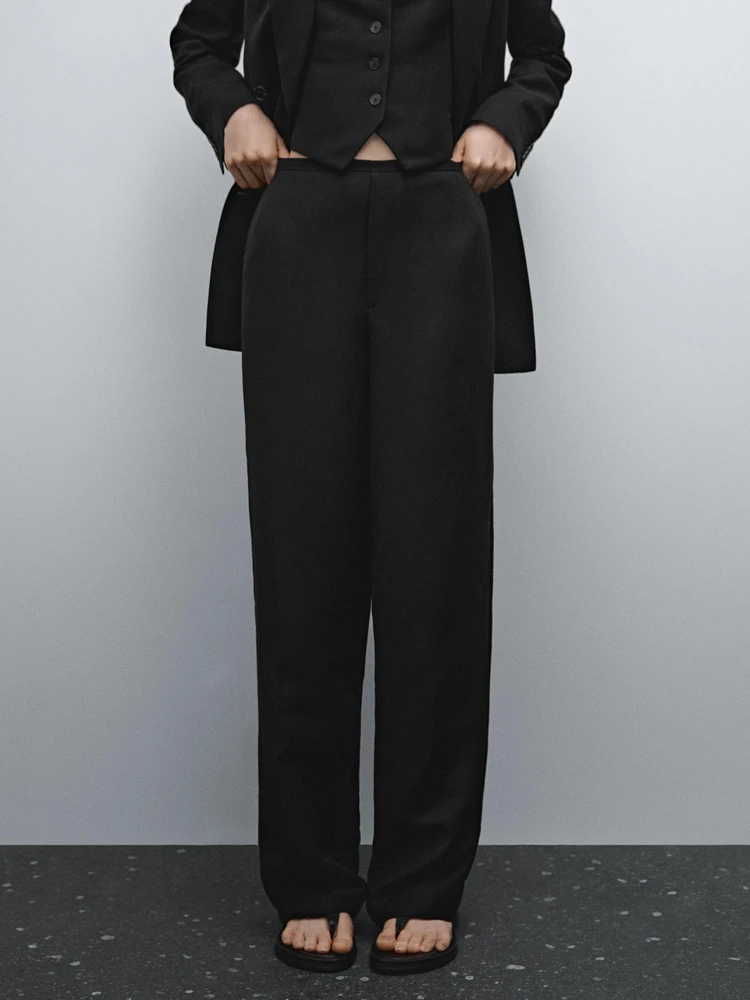 Pantalon lin droit et fluide