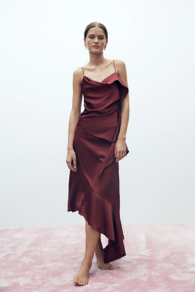 ASYMMETRIC SATIN RUFFLE TOP
