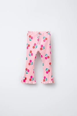 PRINTED FLARE RIBBED LEGGINGS
