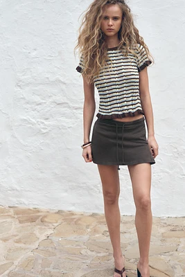 STRIPED T-SHIRT WITH RUFFLES