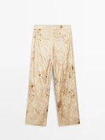 Flowing straight-leg metallic trousers