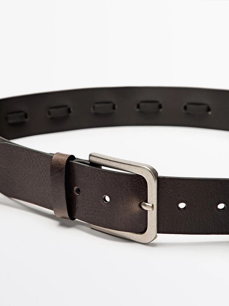 Ceinture en cuir nappa avec anneaux