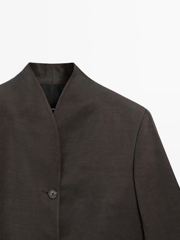 Blazer lin col montant