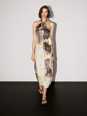 Printed satin fabric top