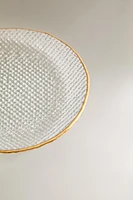 ASSIETTE DE PRÉSENTATION VERRE RECYCLABLE RELIEF FILET DORÉ