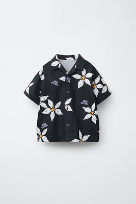 FLORAL AND TEXT PRINT SHIRT