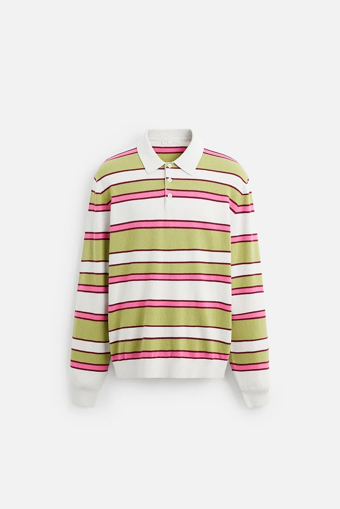 STRIPED KNIT POLO SHIRT