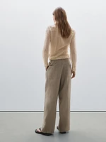 100% linen wide-leg mid-rise trousers