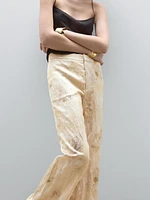 Flowing straight-leg metallic trousers